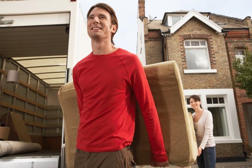 Packed office files and furniture prepared for storage in Marylebone