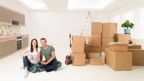 Packed boxes ready for long-term storage in Marylebone