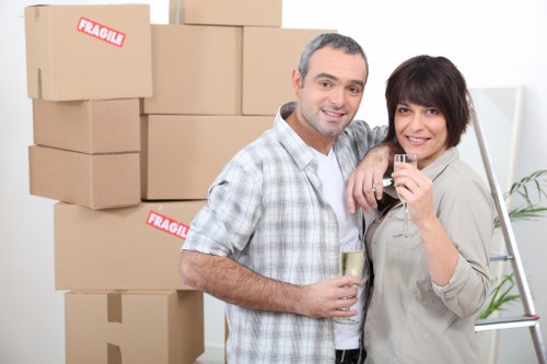 Packed boxes and furniture ready for transport in central London